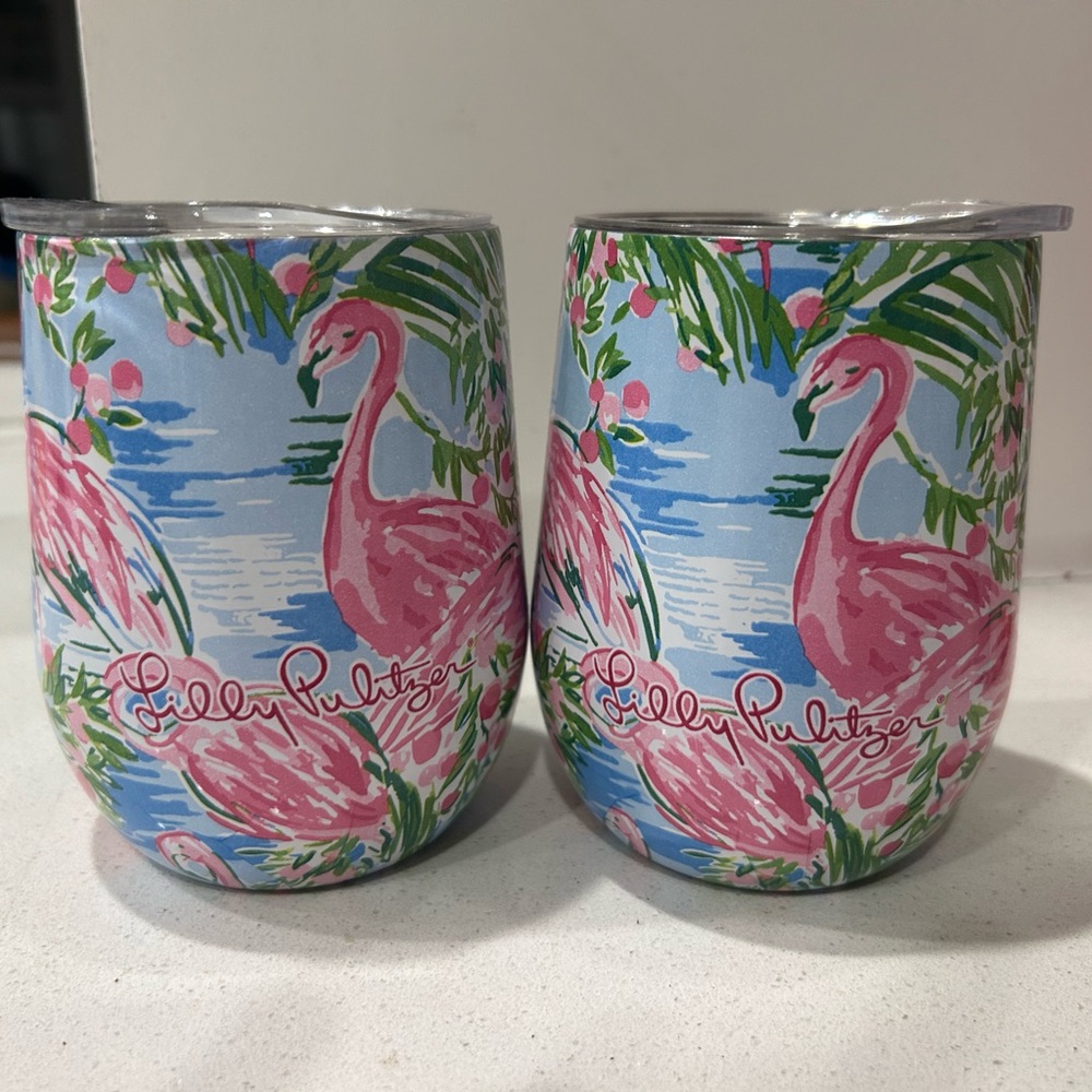Lilly Pulitzer Pink Flamingo Wine Tumblers